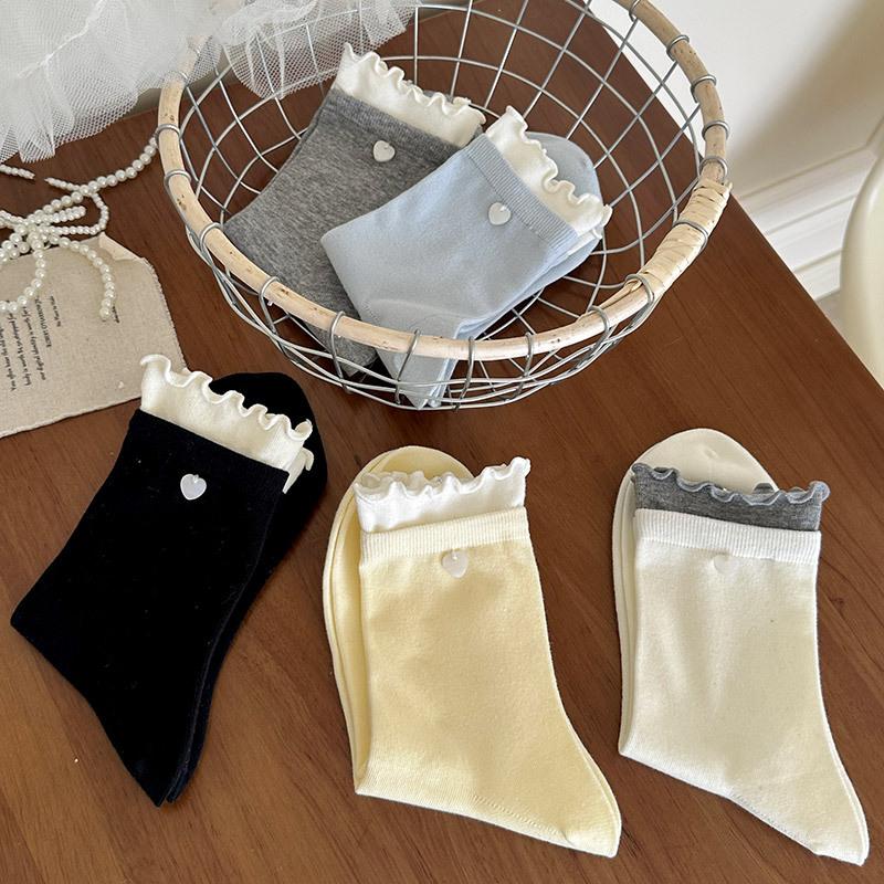 Spring And Summer Lace Socks Children'S Shell Love Button Stacking Socks All-In-One Machine Boneless Double Luo Kou Women'S Socks