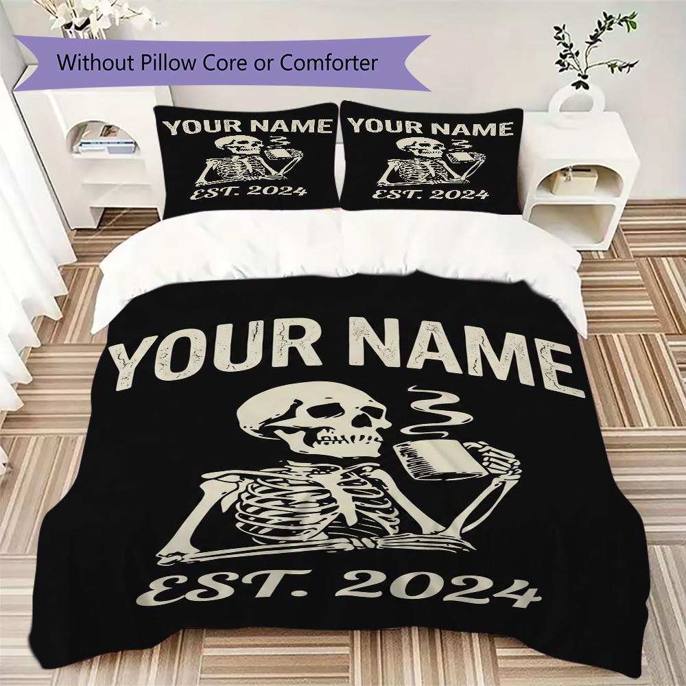 Custom Name Skull Warrior Artwork Bedding,Quilt Set Quilt Cover Pillowcase Home Birthday Gift(1 * Duvet Cover + 2 * Pillowcase, Without Core)_lx