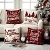 1/4Pcs Red Checkered Christmas Pillowcases, Christmas Tree Santa Claus Reindeer Design Cushion Covers, Christmas Decorations
