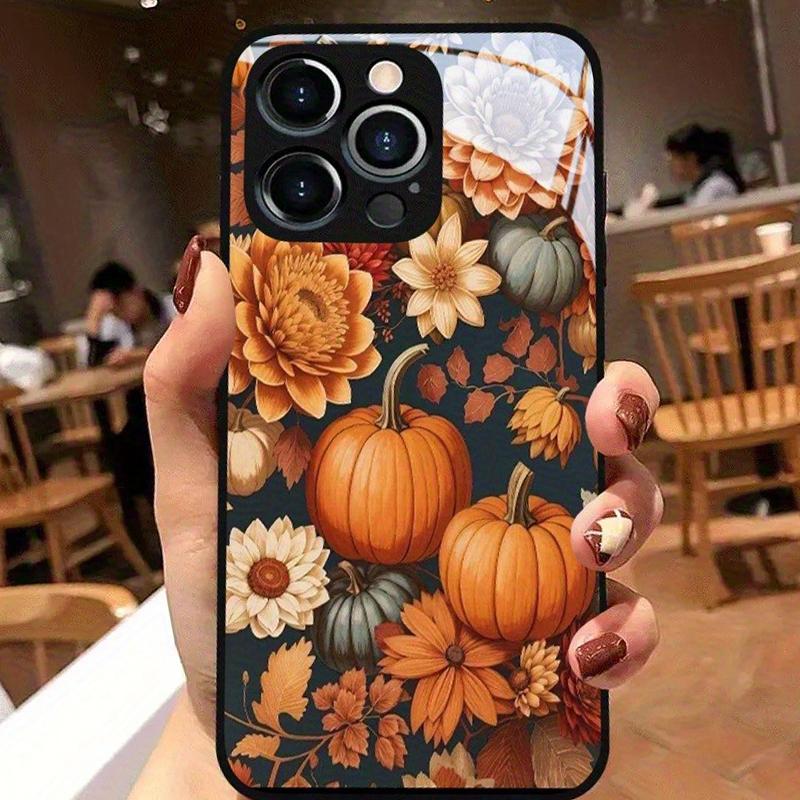 Autumn Pumpkin Flowers Pattern Tempered Glass Phone Case For Samsung Galaxy S23 S24 S25 S26 Ultra Plus FE Shockproof Cover