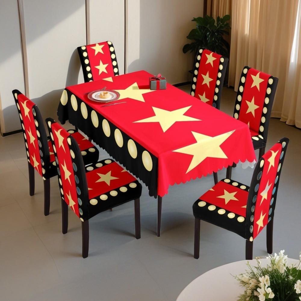 Christmas Waterproof Printed Tablecloth and Chair Covers Set Holiday Dining Decor