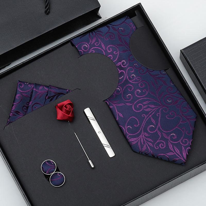 Tie Bow Tie Six-Piece Tie Men'S Dress Business Korean Edition Blue Black Red 8Cm Wedding Groom Tie