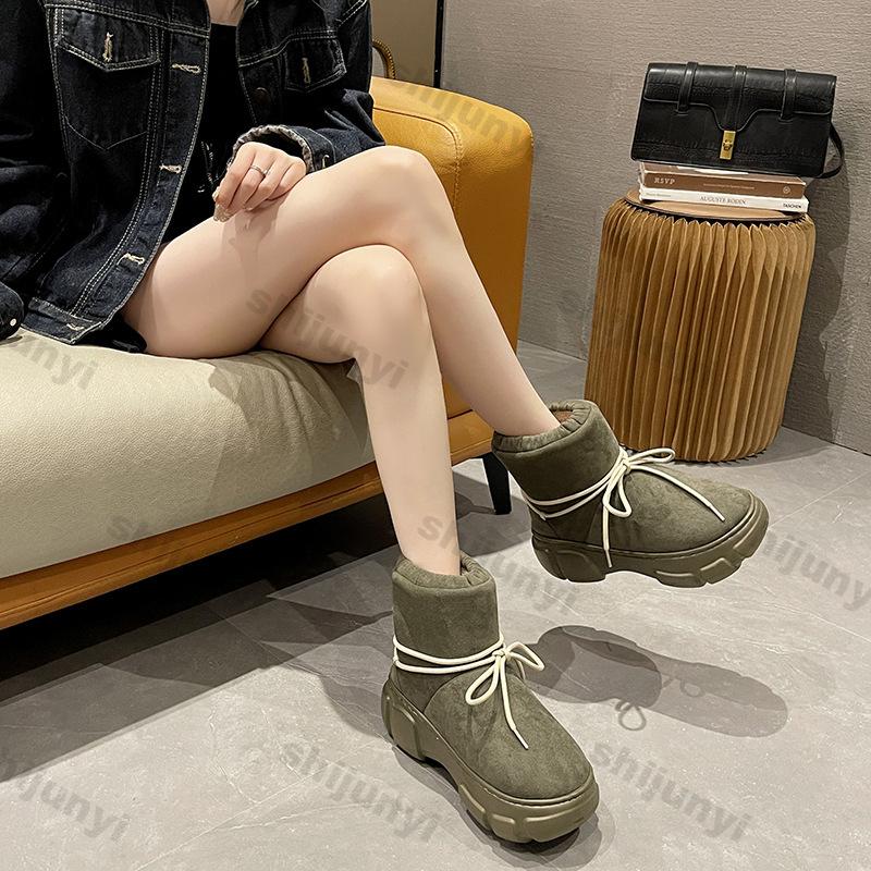 Fashion Women Thickened Plush Fur Warm Thick Bottom Snow Cotton Boots Women Outdoor Solid Color Winter Plush Warm Fluffy Platform Shoes