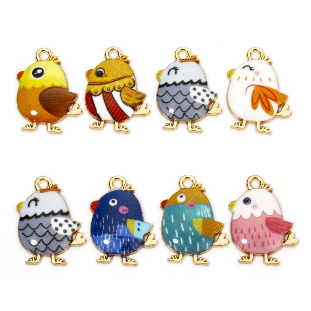 10 PCs Cute Chicken Enamel Charms Zinc Based Alloy Easter Day Pendants Gold Plated Multicolor Animal Pendants 20mm X 16mm
