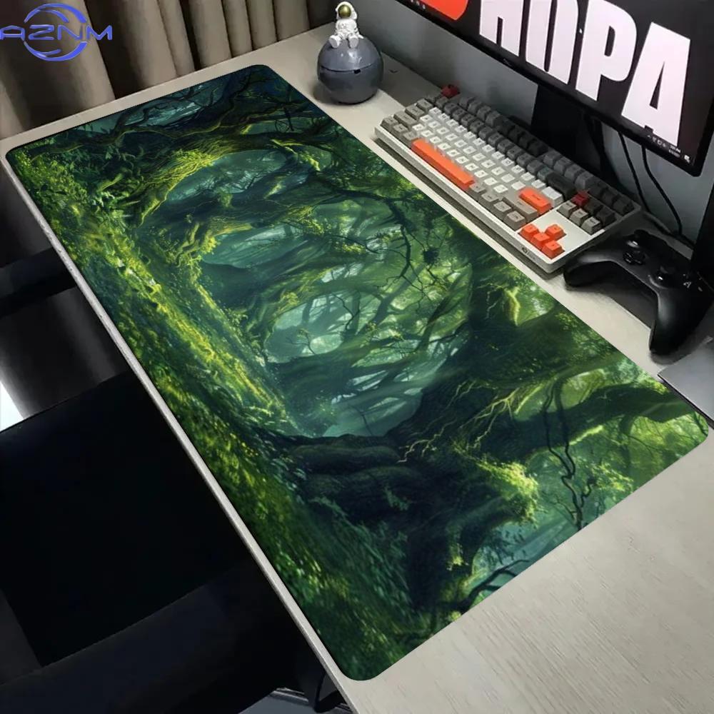 Large Gaming Mouse Pad Desk Mat Keyboard Pad Dark Mystic Green Ancient Forest Fantasy Landscape Non Slip Rubber Base Pc Laptop