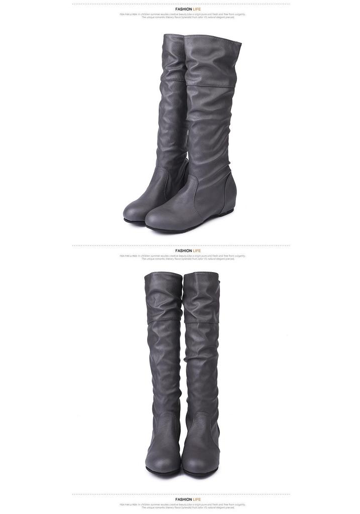 Plus Size 2020 Women's Long Leather Boots - Solid Color, Pleated, High-top, European Style