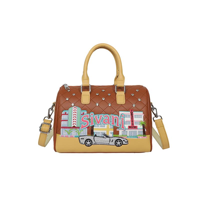Boston Bag with Embroidery, High-end Single-shoulder Crossbody Bag