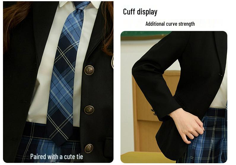 JK Uniform Three-Button School Blazer & Pleated Skirt Set