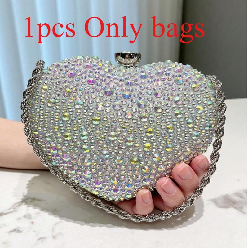 1pcs PU Leather Heart Shape Diamond Bag Women's Chain Shoulder Crossbody Bag Handy Shoulder Bag Suitable for Daily Use