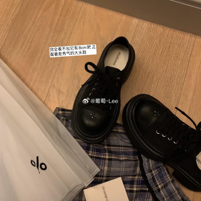 Shoes Fashionable Big Round Head Cross Flower Lace-up Thick Heel Platform Canvas Shoes Women's Autumn