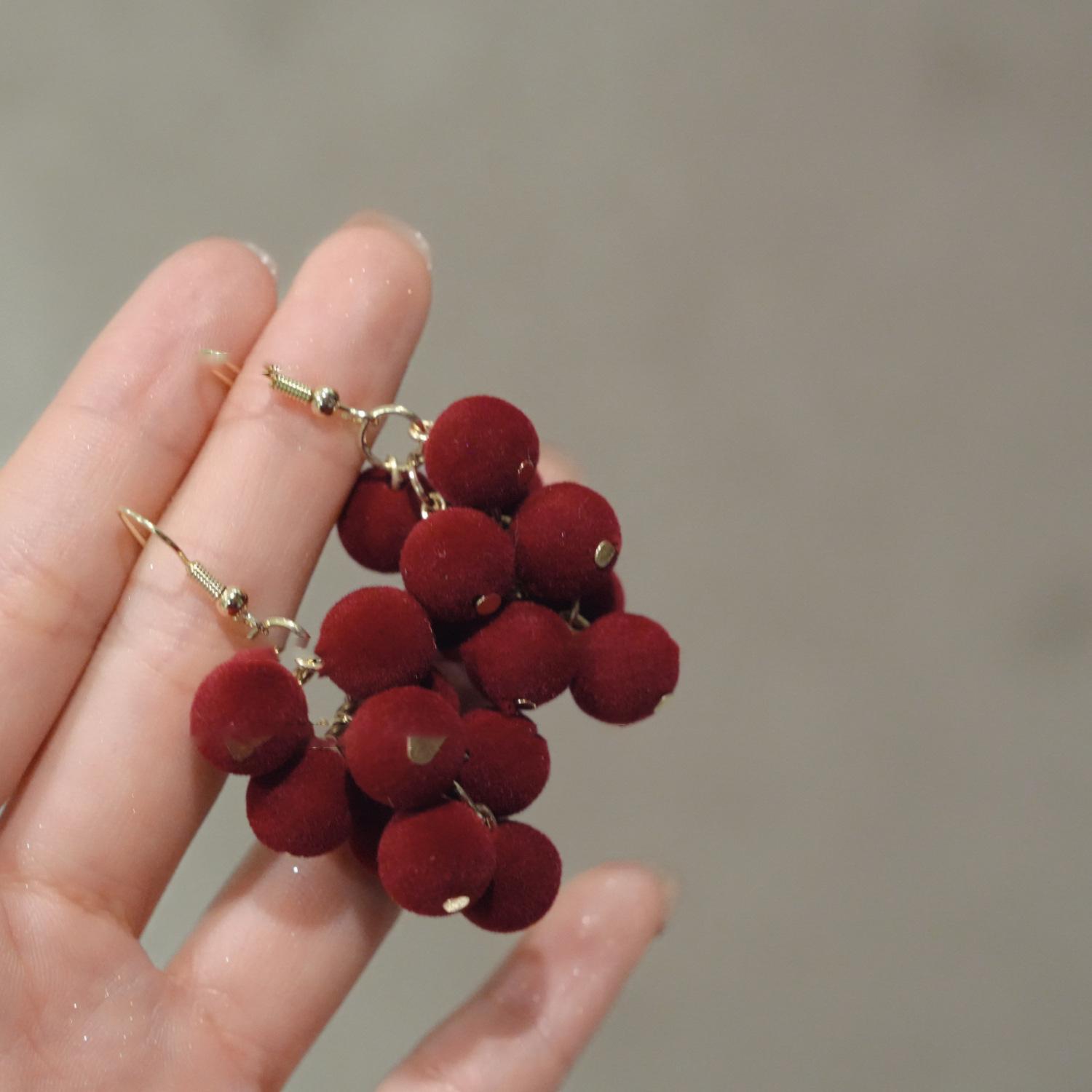 2025 new flocking ball fringed ear hook retro temperament earrings earrings earrings women