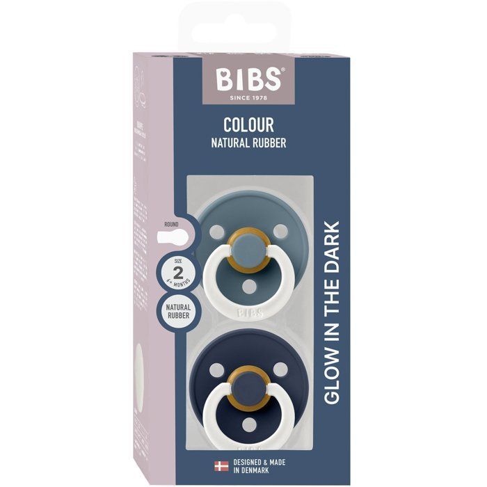 Sucette bébé - BIBS - Colour - Embout rond phosphorescent - Pack de 2 - Caoutchouc naturel - Taille 2 Petrol Deep Space