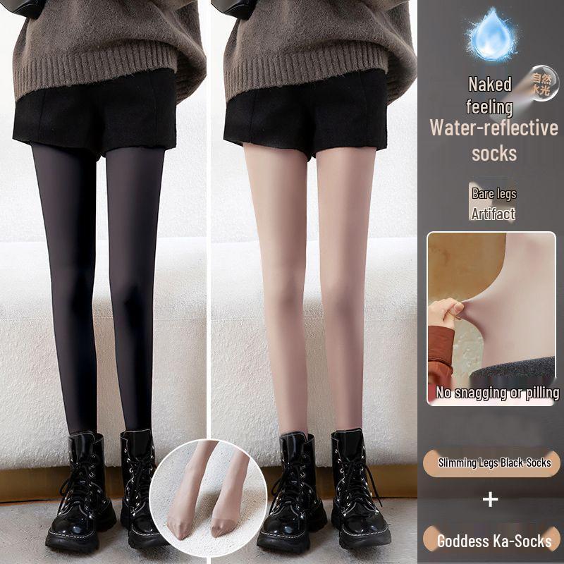 Waterlight High Waist Fleece-Lined Nude Stockings for Women - Thick, Natural Flesh Color Pantyhose for Spring, Autumn, Winter