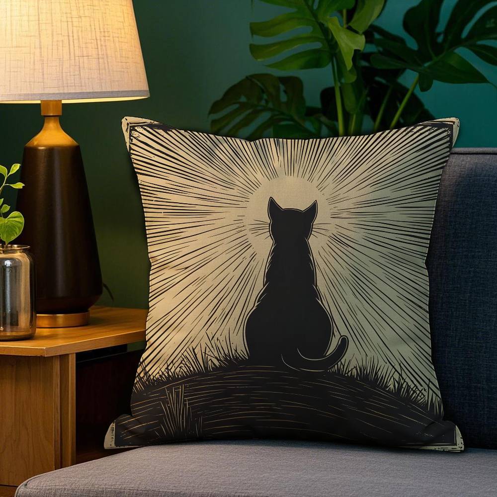 Cartoon Comic Cat Pattern Pillow Case Antidustmite Pillowcase Invisible Zipper Silky Short Plush Sofa Cushion Cover