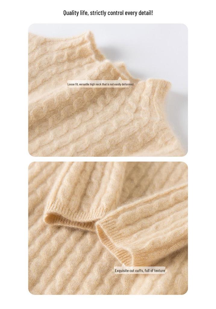 High-Neck Slim Fit Cashmere Knit Top: Elegant Solid Color Base Layer