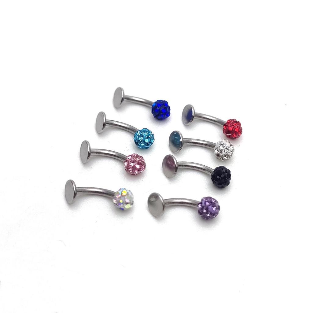 16G Stainless Steel Curved Bar Eyebrow Lip Cartilage Ring with Diamond Balls