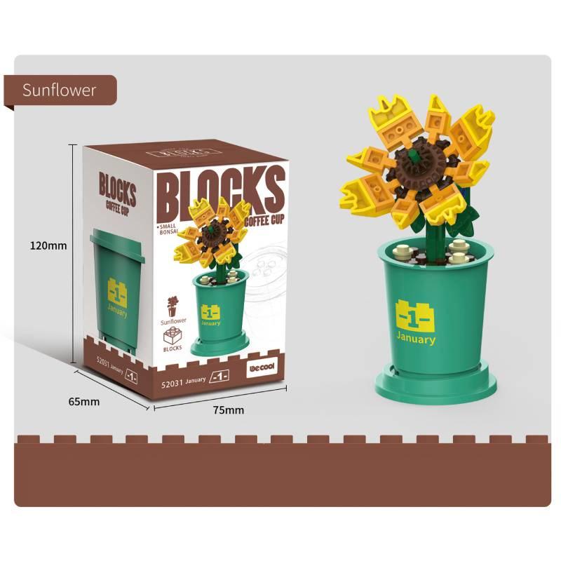 Building Block Model Toy Sunflower Plum Biosom Simulate Flower Potted Plant