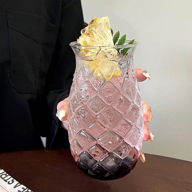 Minimalist Transparent Pineapple Glass Cup with Straw for Cold Drinks
