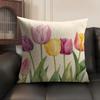 Tulip Flower Cushion Cover Breathable Linen Organic Fabric DoubleSided Printing Sofa Pillow Case Home Decor