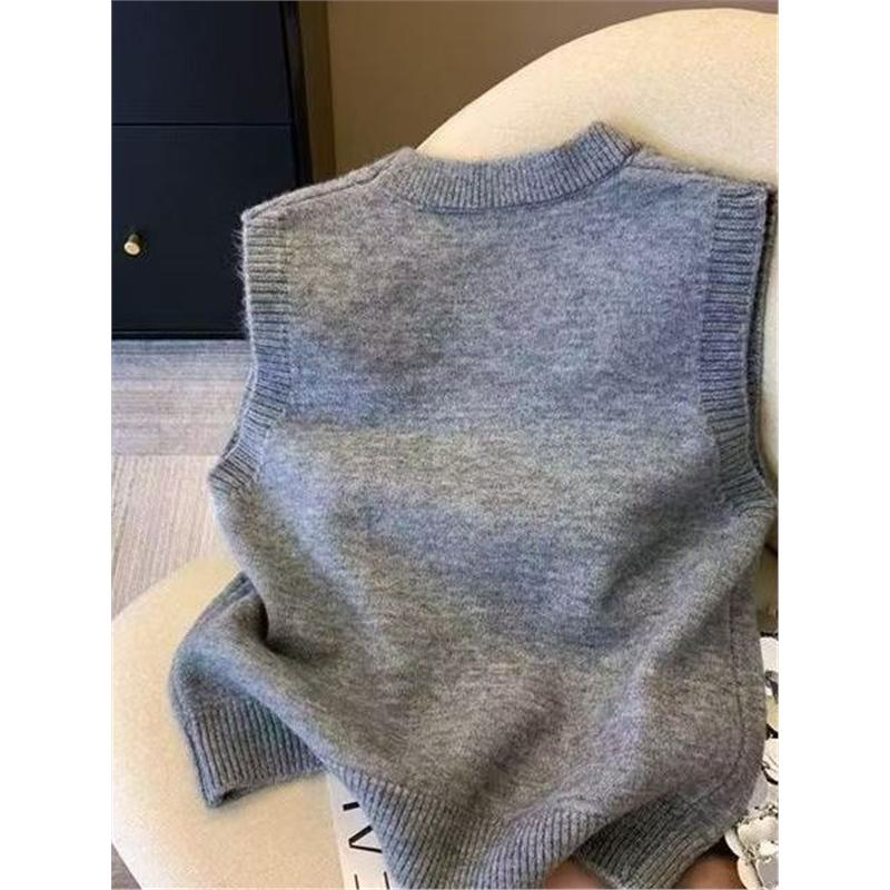 Damen Perlenverzierte Rundhalsweste Koreanisch Locker Nagelperlen Damenpullover Herbstmode Westlicher Stil Damen Strickweste