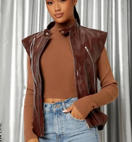 Fancy Women Brown Party Leather Vest Coat Western Lambskin Stylish Waist Coat