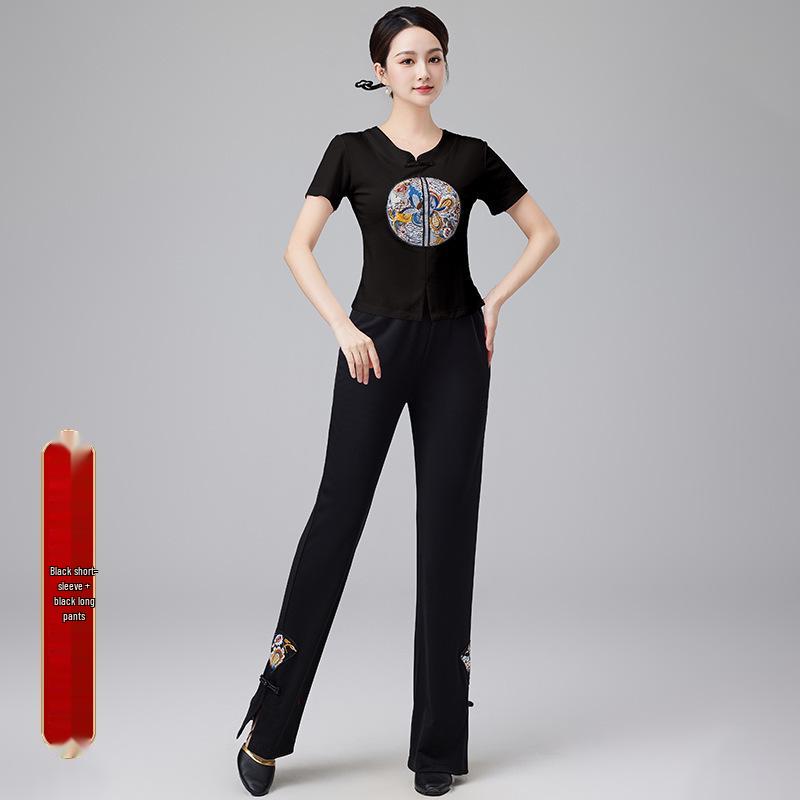 2024 Women's Chinese Style Dancewear: Short Sleeve Fitness Casual Top