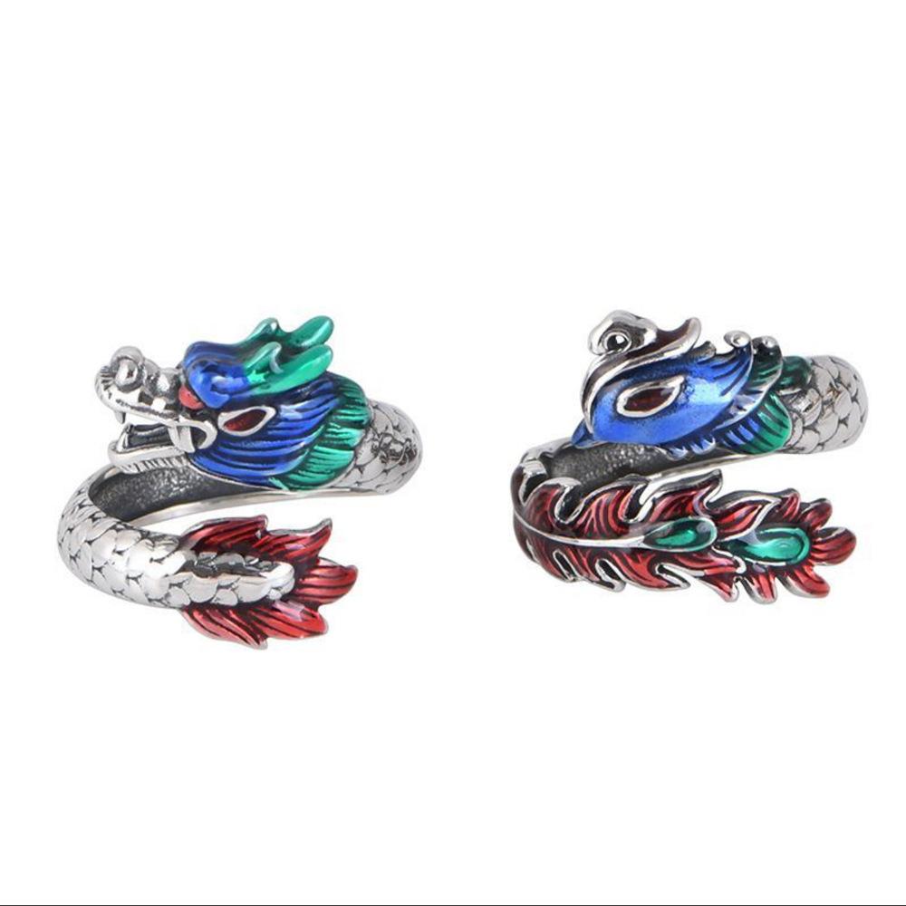 Dragon and Phoenix Chengxiang Enamel Color Ring Men's and Women's Rings Retro Style Guochao Personality High-end Domineering Handicraft Opening