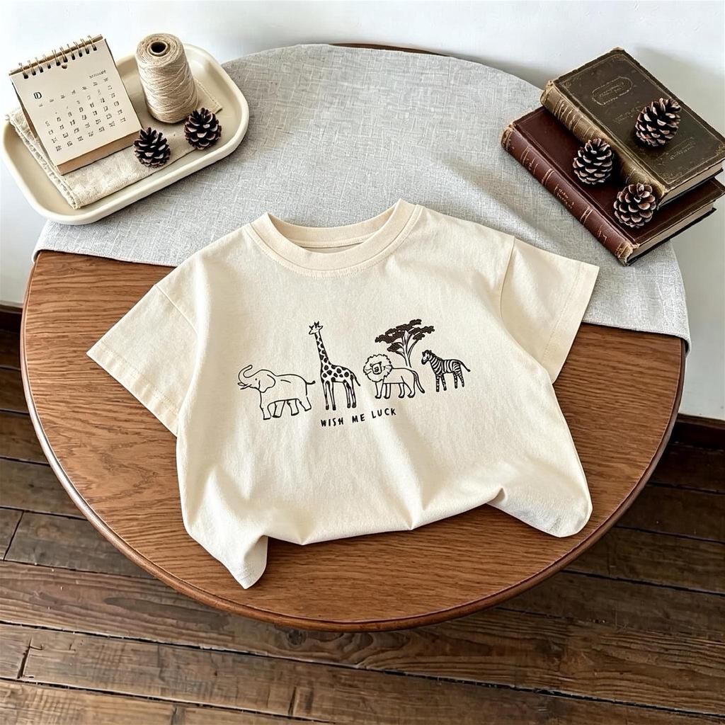 Summer Children Clothes Summer Tops Tees Cartoon Printed Girl And Boy Short Sleeve Tshirt Kids Simple Fashion Tshirts Crewneck