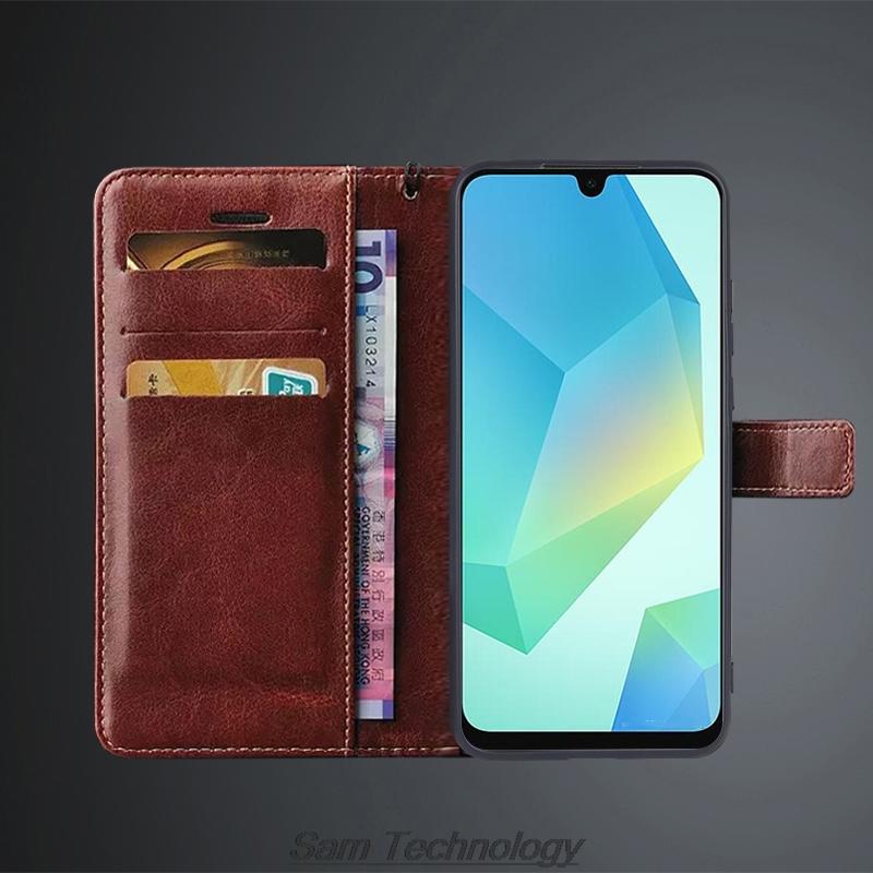 Kartenhalter Hülle für Samsung Galaxy A16 PU Leder Klapphülle Retro Brieftasche Handyhülle Business Capa Fundas Coque