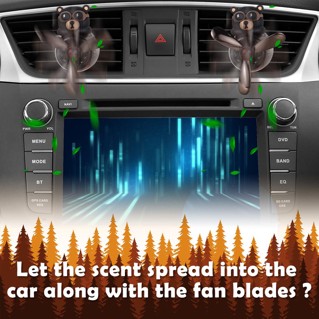 Car Air Freshener Cute Bear Car Vent Aroma Diffuser Reusable Car Air Outlet Scented Clip with Rotating Propeller Air Outlet