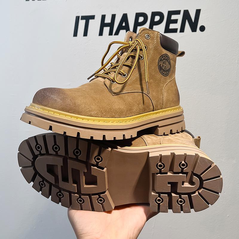 Martin Boots Men's Rhubarb Boots Autumn and Winter Pigskin Tooling Snow Boots Velvet Couple Boots 2345-A