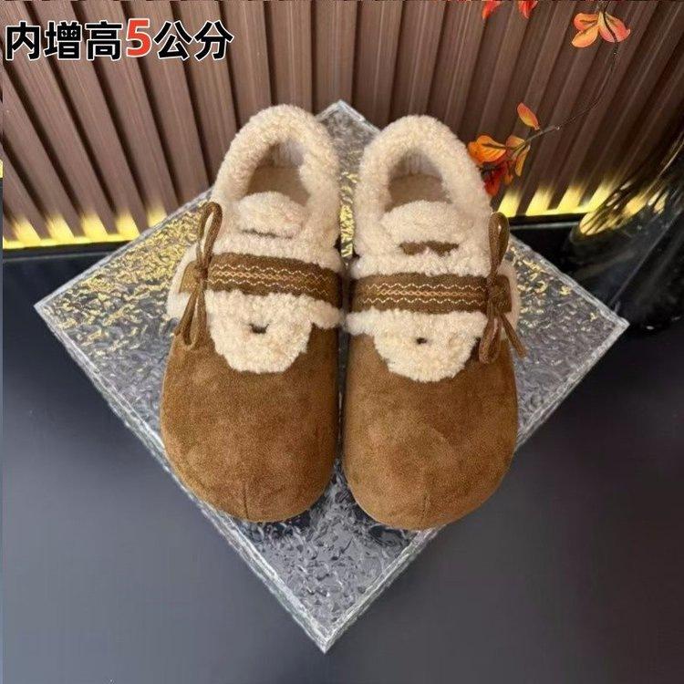 Height-increasing Birkenstocks winter velvet new warm thickened cotton shoes soft-soled non-slip fluffy shoes
