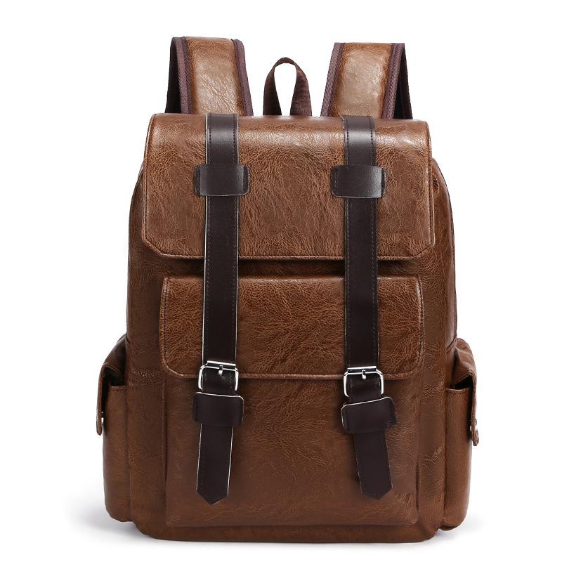 Large-Capacity PU Leather Backpack for Business, School, and Travel