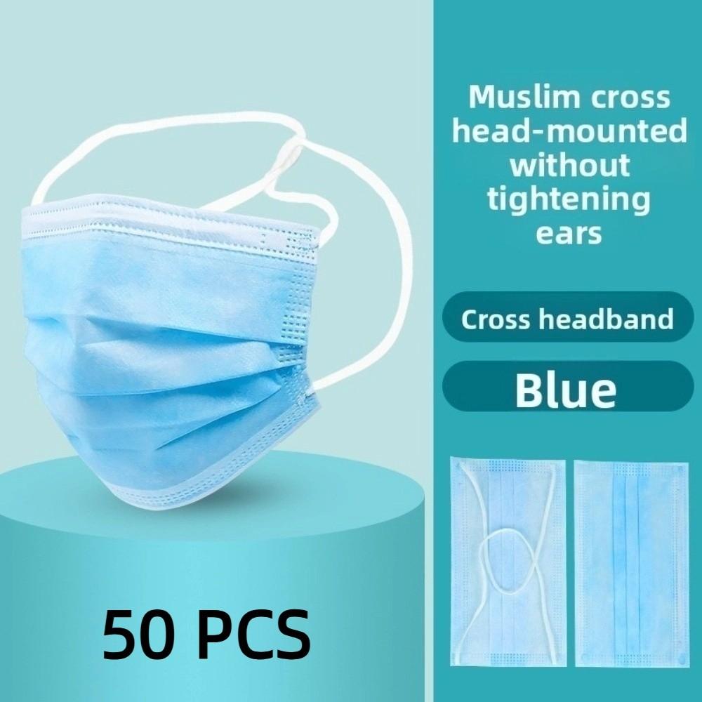 

50 шт. Черная одноразовая маска для лица 3-слойная защитная маска для лица Взрослая мусульманская маска-хиджаб Женская Мужская синий