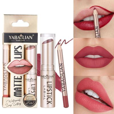 Lipstick Lip Line 2-in-1 Lip Liner with Non-stick Cup Long-lasting Waterproof Matte Lipstick Lipstick Set 12 Colors