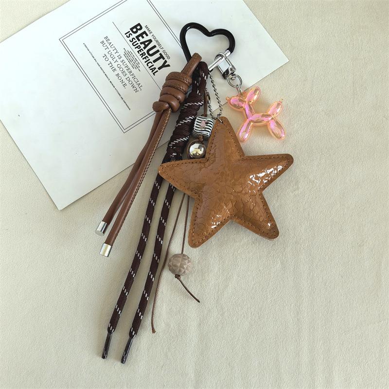 Y2k Leather Rope Keychain Star Cute Dachshund Bag Pendant Creative Cartoon Keyring