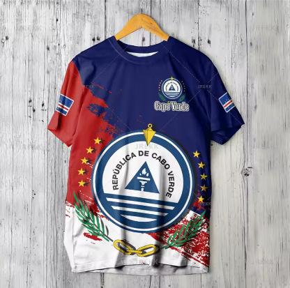 Fashion Women's T-Shirt Recomof Cabo Verde Flag Map 3D Printed T-Shirt Badge Graphic T-Shirt Men