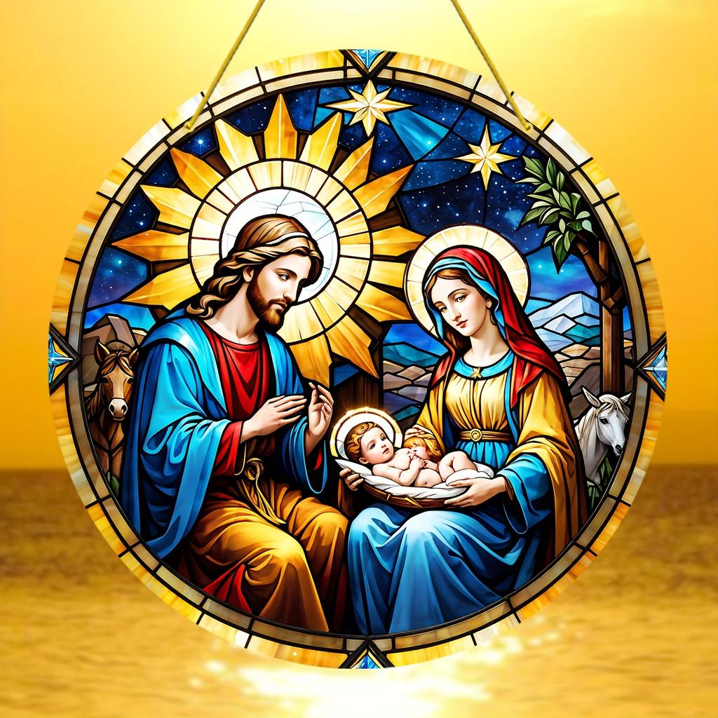 The Nativity of Jesus Scene Acrylic Sun Catcher Wall Hanging Christmas Decorative Sign & Plaque Gift for Family Friend, Novelty Home Decor