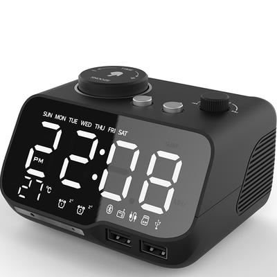 Multifuncational Alarm Clock Bluetooth Speaker Full Range, FM Radio Digital Clock with Temperature, USB Charger, For Bedrooms Mini Speaker