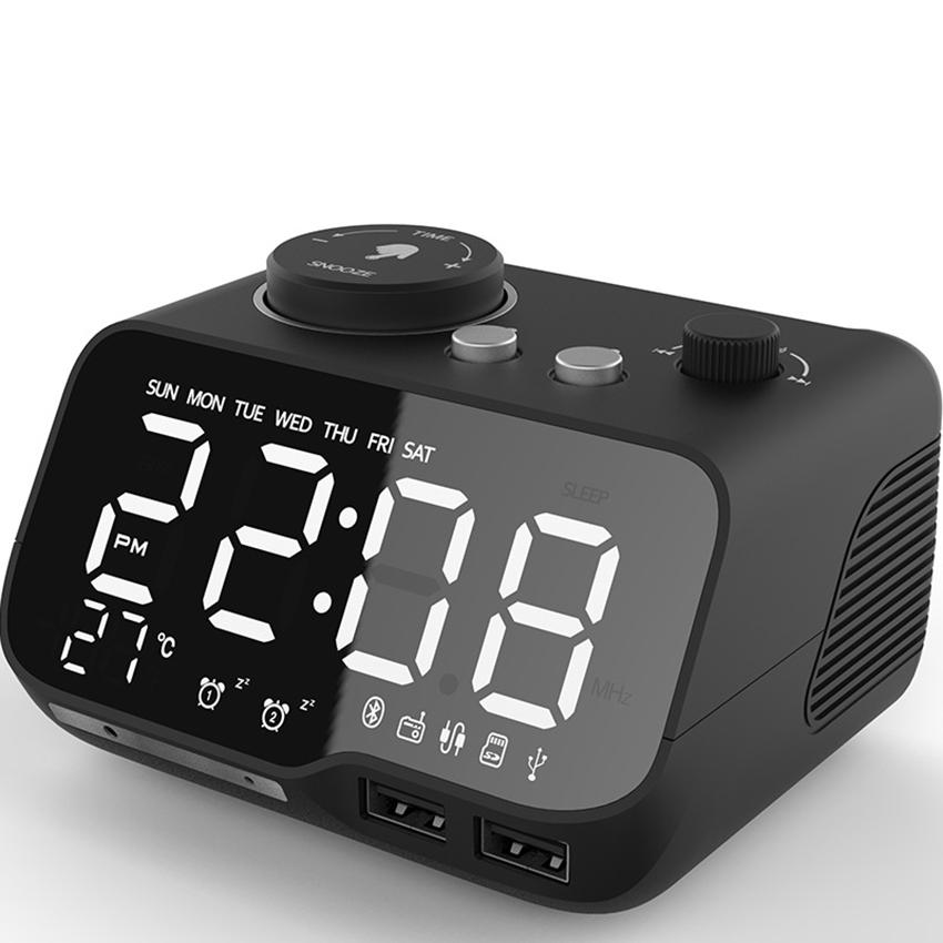 LED Alarm Clock Bluetooth-compatible Speaker Full Range FM Radio Digital Clock with Temperature USB Charger For Bedrooms