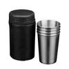 4Pcs/Set  Stainless Steel Wine Shot Mini Silver Glasses Barware Cup With Leather Cover Bag For Home Kitchen Bar