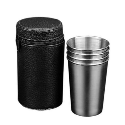 4 szt./zestaw Kieliszki do wina ze stali nierdzewnej Mini srebrne kieliszki Barware Kubek z skórzanym pokrowcem Torba do domu Kuchni Baru