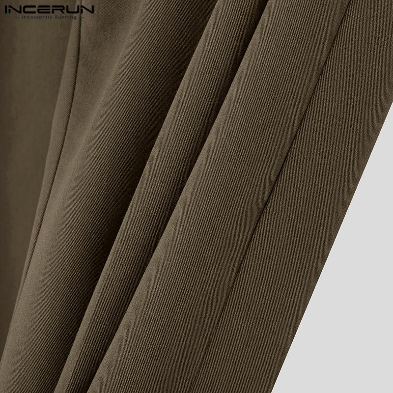 INCERUN Men High Waist Zipper Straight Pants Solid Casual Loose Long Trousers
