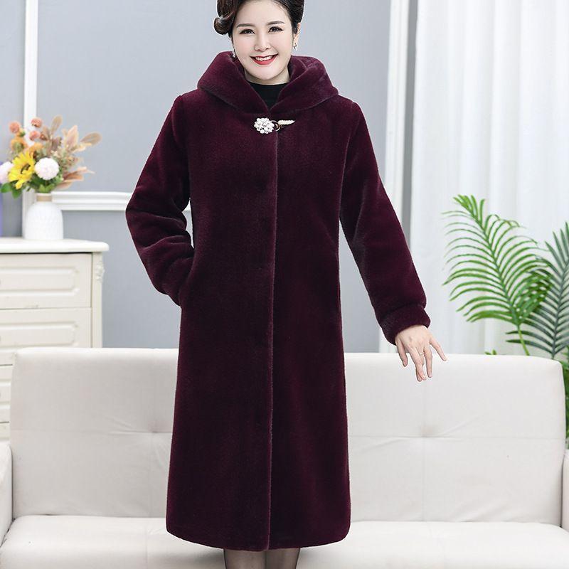

Autumn and winter imitation Rex rabbit fur coat women s imitation mink fur coat long thickened large size hooded 5XL 160-85kg бордовий