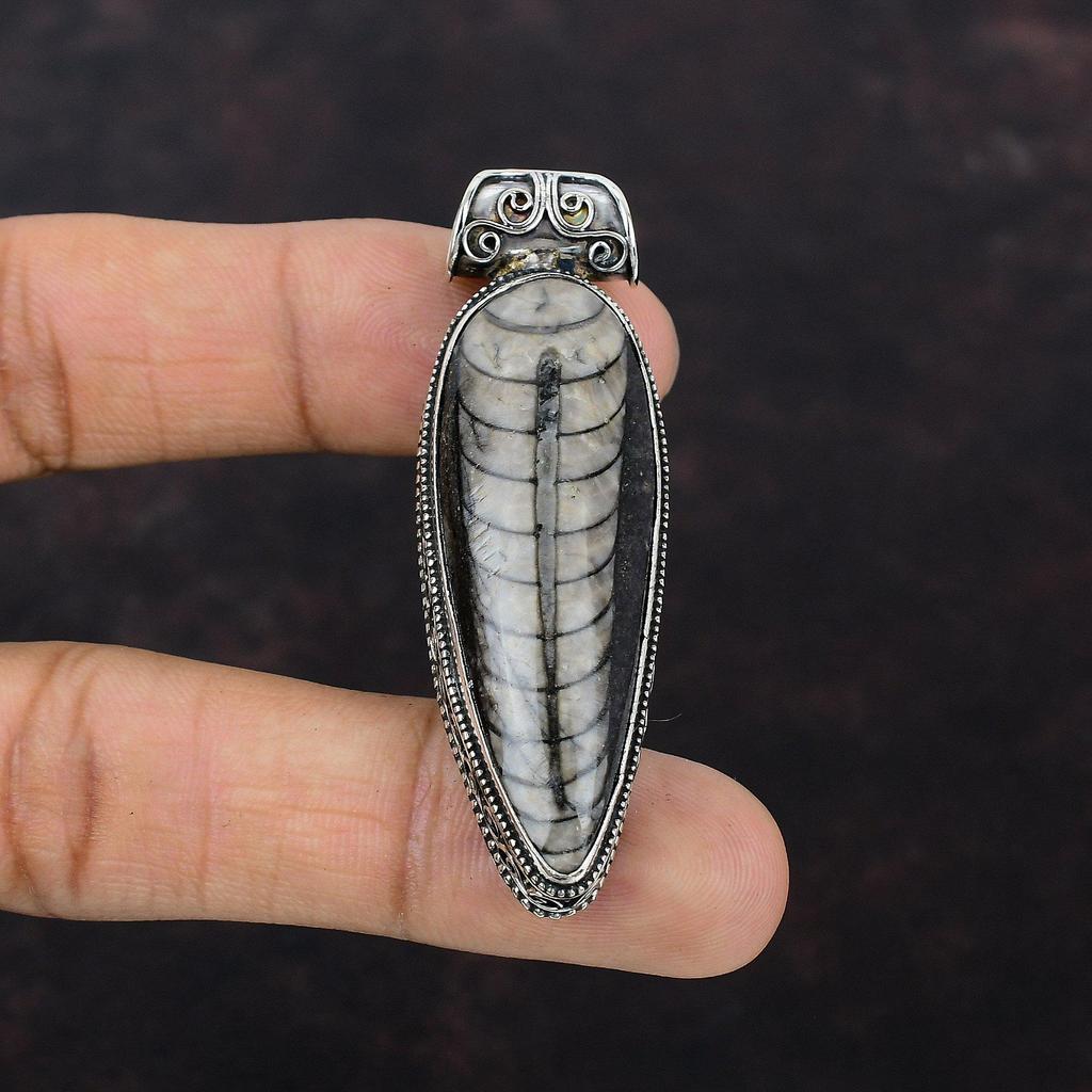 Orthoceras Fossil Pendant 925 Sterling Silver Pendant Vintage Pendant Handmade Jewelry Genuine Gemstone Pendant Gift For Him Healing Stone