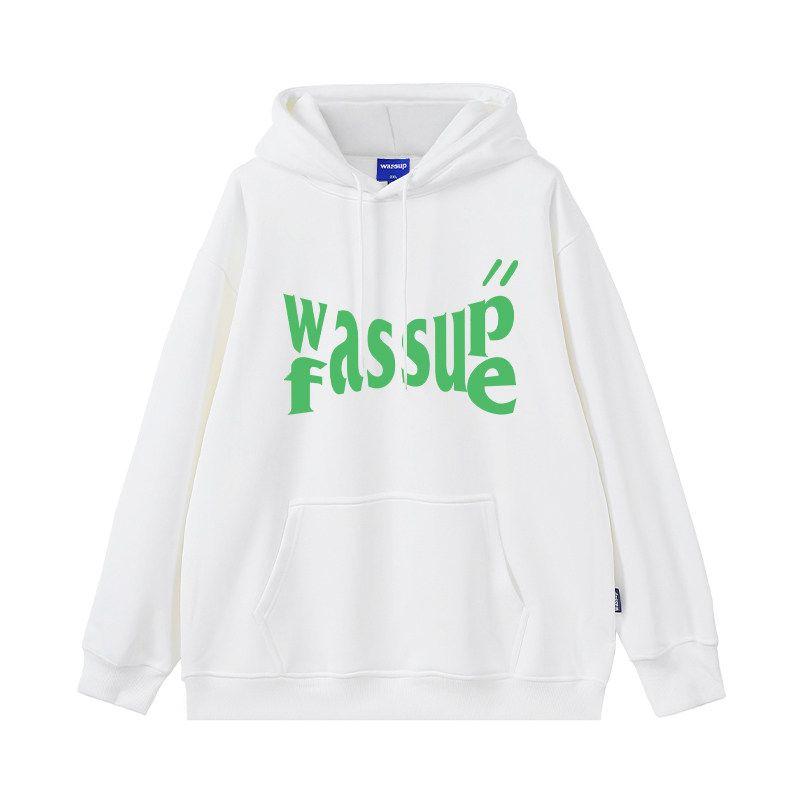 

Wassup Heods Heavyweight Hooded Sweatshirt for Men, Trendy American High Street Style, Loose Top, Autumn Couple s Jacket White (Heavyweight Basic) XL