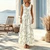 A-Line Maxi Dress,Sleeveless Lightweight Summer Dress with Simple Vine Pattern Elegant Stylish Vacation Wear for Spring Fall Layering Casual Occasions