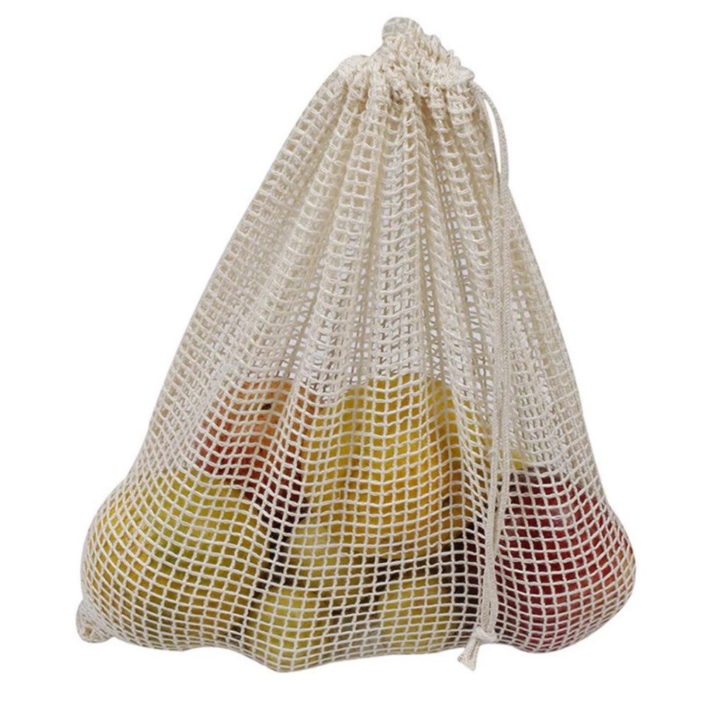 Durable Cotton Mesh Drawstring Bag for Vegetables & Fruits