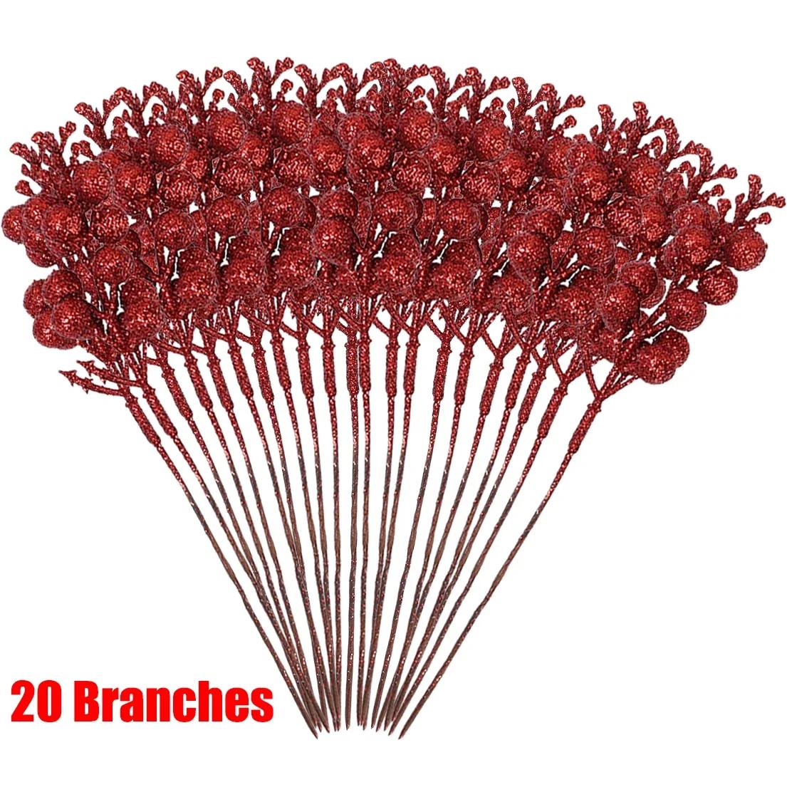 

14 головок блестящих искусственных ягод ветка рождественская елка красные ягоды падуба цветы букет искусственные растения рождественская вечеринка украшение дома 23.5cm