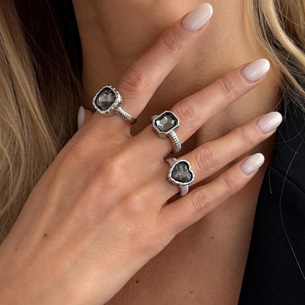 Minimalist Acrylic Rhinestone Open Ring for Women Fashion Heart Square Gray Crystal Adjustable Knuckle Ring Party Jewelry Gifts
